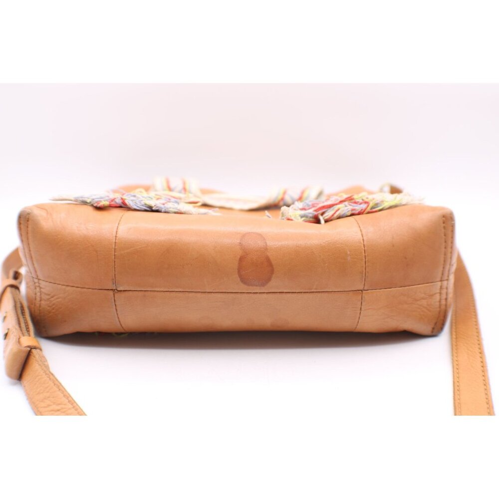 Madewell Tan Leather Crossbody Bag Handbag Colorful Striped Fringe Handles 10x10 - Picture 4 of 12